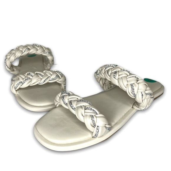 BCBGENERATION‎ Tanya Cream Braided Strap Vegan Leather Slip On Sandal, Size 8 - Picture 1 of 12